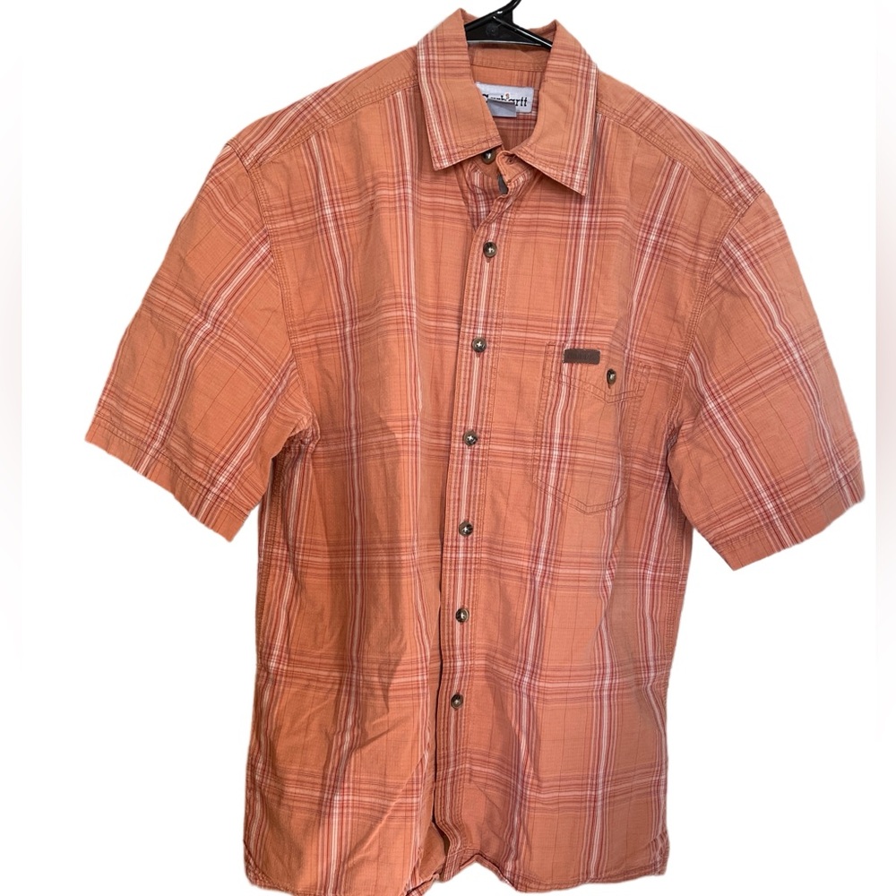 Carhartt Size Medium Men's Orange Plaid Short Sleeve Shirt